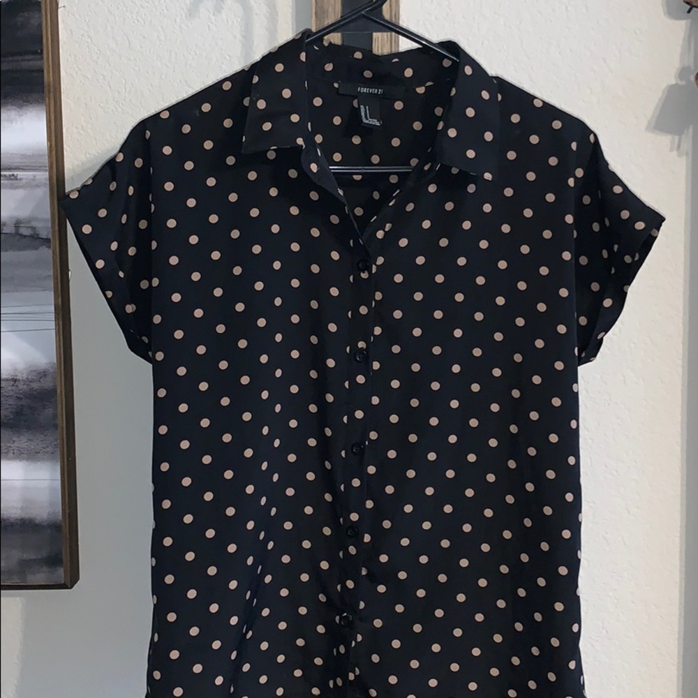 Forever21 Black and Tan polka dot blouse